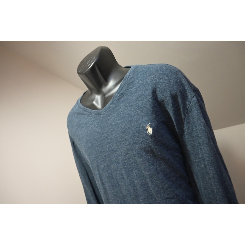 Polo Ralph Lauren V-Neck T-Shirt Mens XL Blue Heather Long Sleeve Classic EUC‎